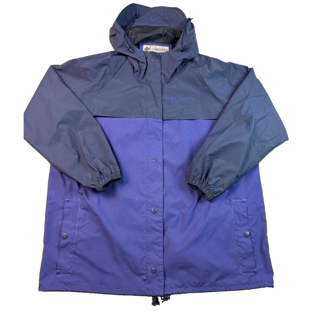 VTG 90s Columbia Womens M Colorblock Rain Jacket Gorpcore Purple Navy Japan Made